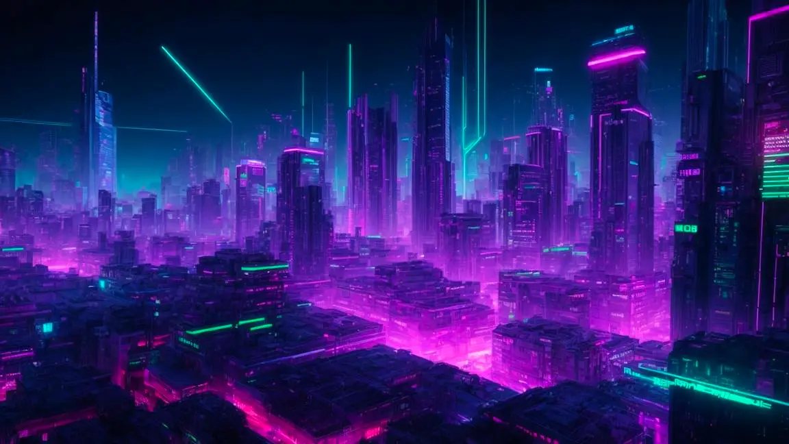 Neon-lit city skyline at night representing email marketing platforms serving businesses of all sizes