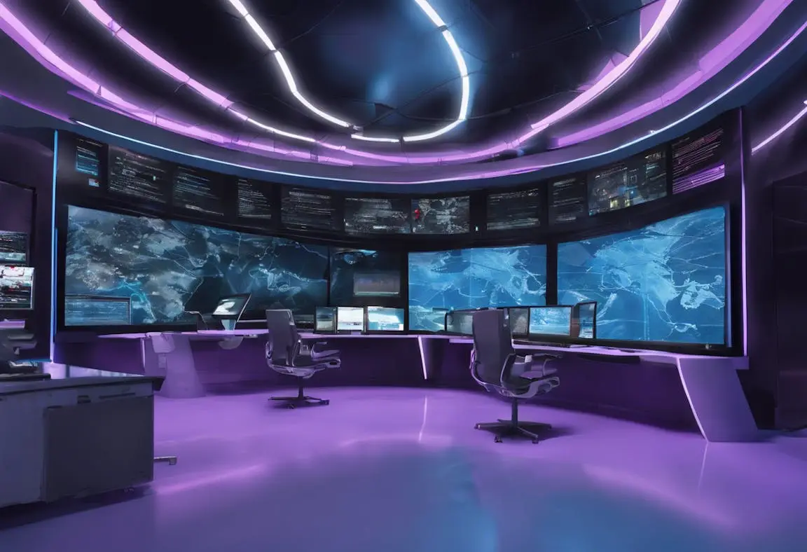 Futuristic curved-screen command center representing cold email campaign management and monitoring