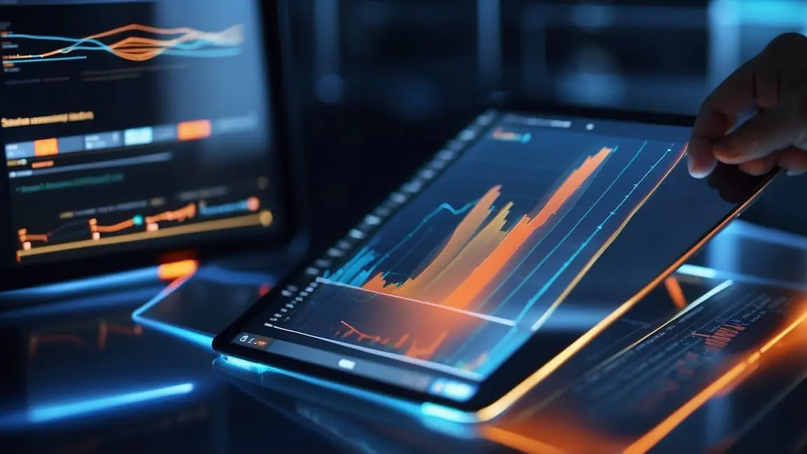 Tablet displaying bar chart analytics and email campaign performance metrics for cold emailing at scale