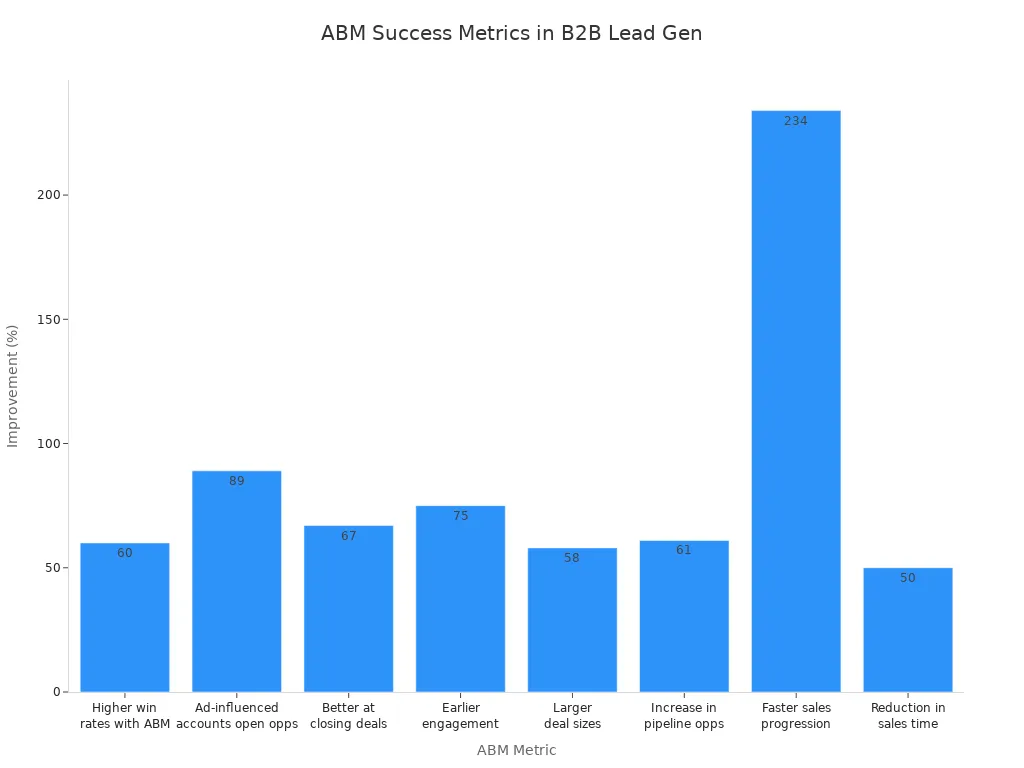 Bar chart comparing ABM success rates across B2B lead generation metrics