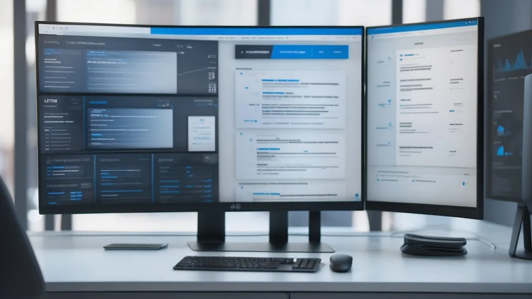 Three monitors displaying cold email campaign dashboards for outreach management